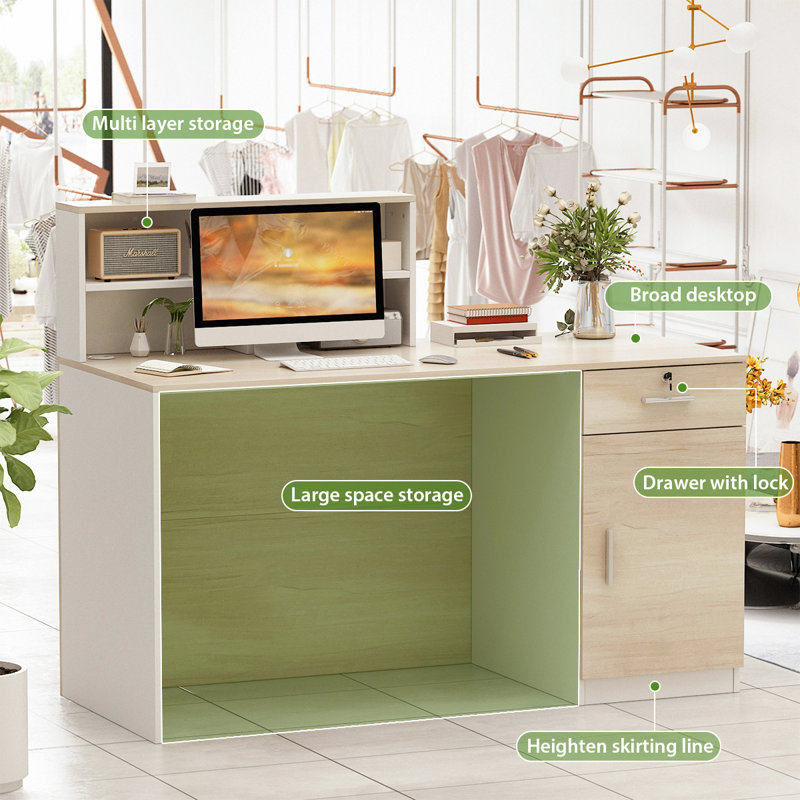 Jernigan 43.3 H X 55.1 W Rectangular Reception Desk with Filing Cabinet